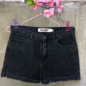 Double Agent Black Denim Highwaisted Cuffed Shorts